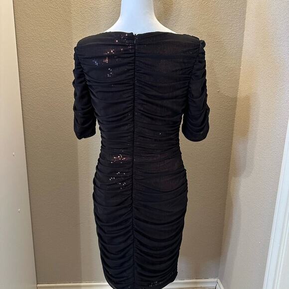 ALEX EVENINGS- Dress - Shimmering Rose Sequin Covered Ruches Black Chiffon SZ 6 - Picture 2 of 6